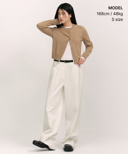 WOMEN'S ESSENTIAL ROUND NECK CARDIGAN - 9 COLORS BEIGE
