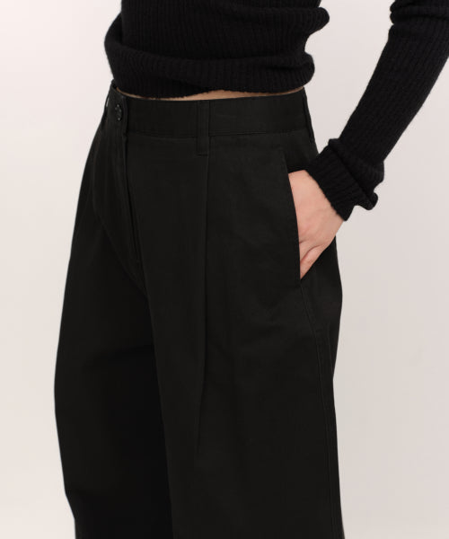 WOMENS DEEP TUCK EXTRA WIDE CHINO PANTS #韓韶禧同款! - 3 COLORS BLACK