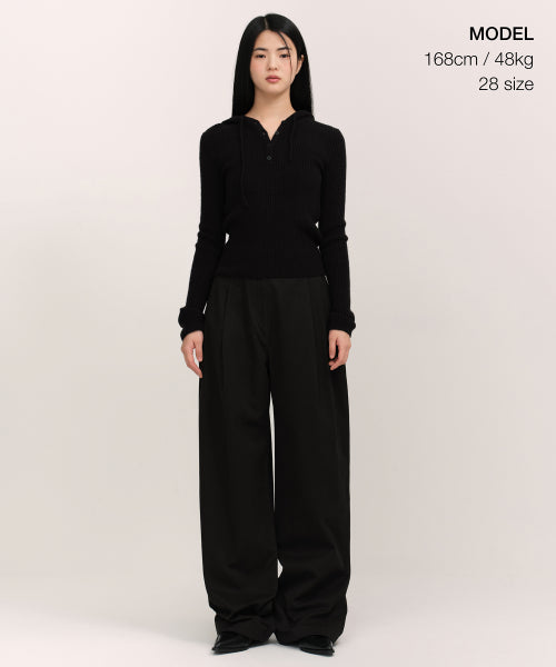 WOMENS DEEP TUCK EXTRA WIDE CHINO PANTS #韓韶禧同款! - 3 COLORS BLACK
