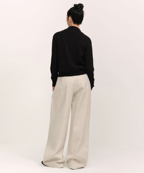 WOMENS DEEP TUCK EXTRA WIDE CHINO PANTS #韓韶禧同款! - 3 COLORS CREAM