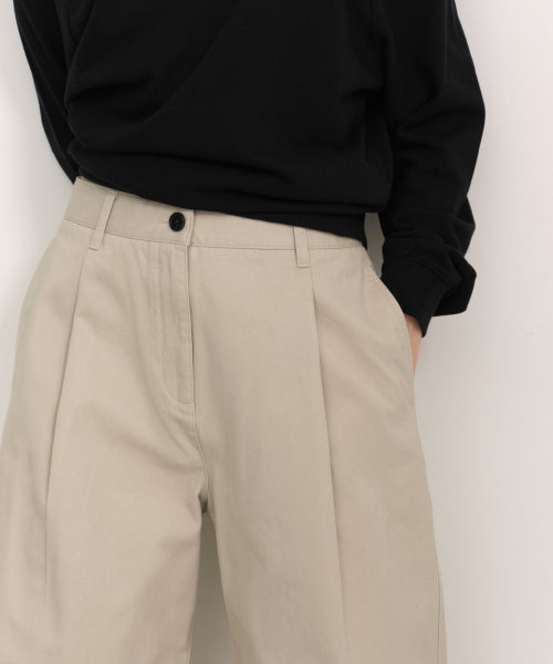 WOMENS DEEP TUCK EXTRA WIDE CHINO PANTS #韓韶禧同款! - 3 COLORS BEIGE