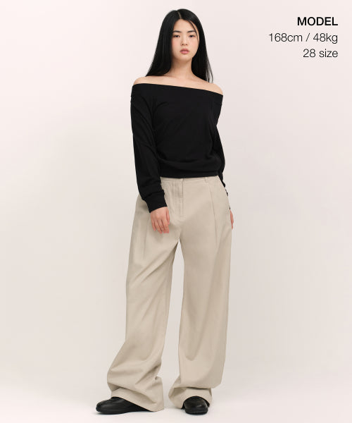 WOMENS DEEP TUCK EXTRA WIDE CHINO PANTS #韓韶禧同款! - 3 COLORS BEIGE