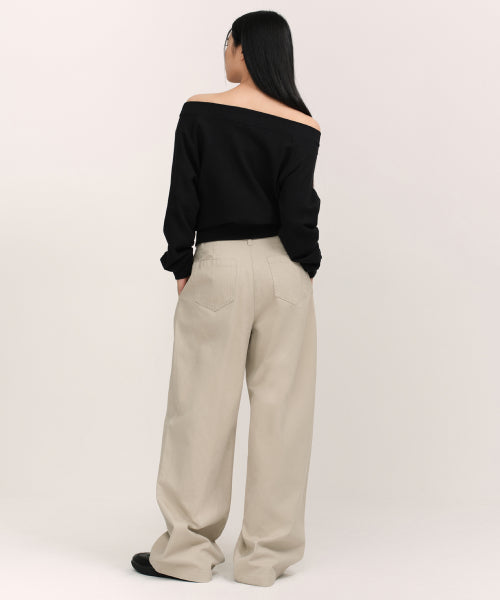 WOMENS DEEP TUCK EXTRA WIDE CHINO PANTS #韓韶禧同款! - 3 COLORS BEIGE
