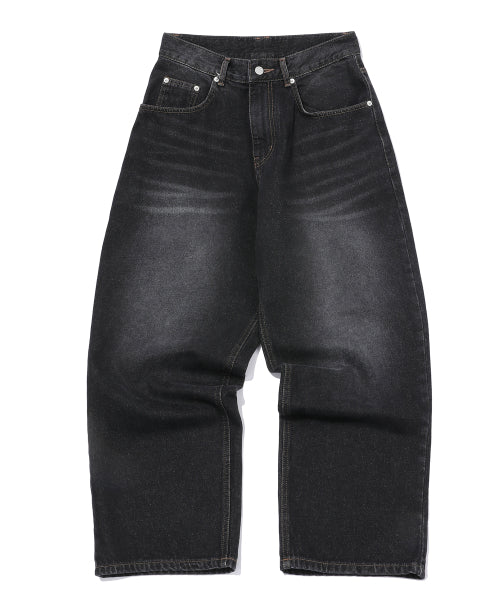 WIDE DENIM PANTS WASHED BLACK