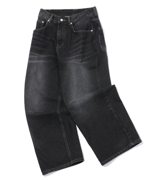 WIDE DENIM PANTS WASHED BLACK