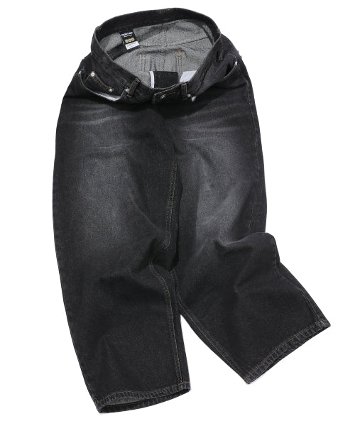 WIDE DENIM PANTS WASHED BLACK