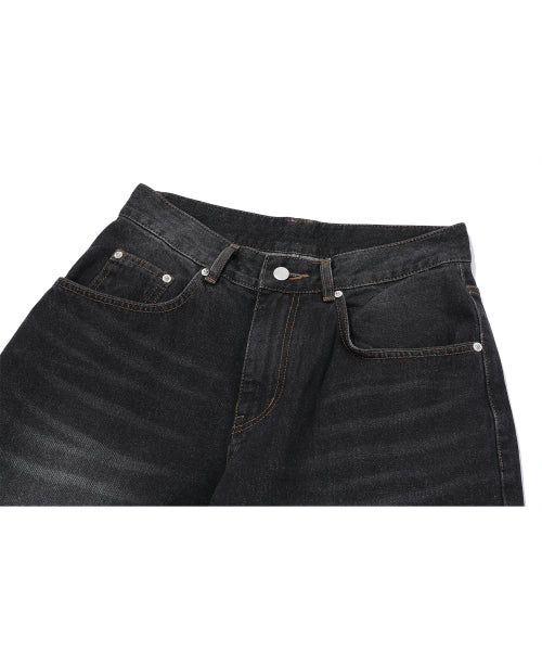WIDE DENIM PANTS WASHED BLACK