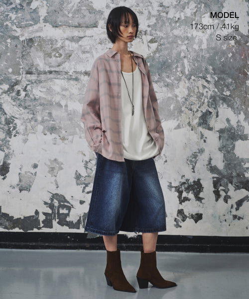 WOMENS OVERSIZED FLANNEL OMBRE CHECK SHIRT #韓韶禧同款! - 2 COLORS PINK