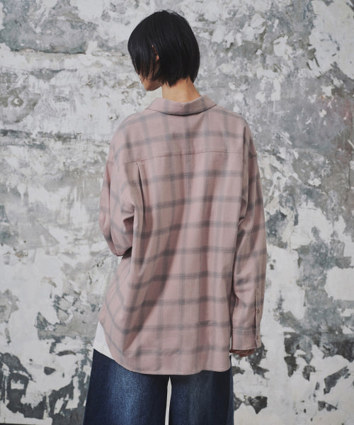 WOMENS OVERSIZED FLANNEL OMBRE CHECK SHIRT #韓韶禧同款! - 2 COLORS PINK
