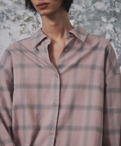 WOMENS OVERSIZED FLANNEL OMBRE CHECK SHIRT #韓韶禧同款! - 2 COLORS PINK