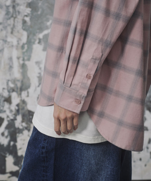 WOMENS OVERSIZED FLANNEL OMBRE CHECK SHIRT #韓韶禧同款! - 2 COLORS PINK