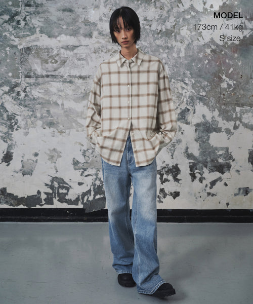 WOMENS OVERSIZED FLANNEL OMBRE CHECK SHIRT #韓韶禧同款! - 2 COLORS IVORY