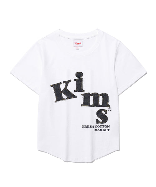 MESSY DENIM APPLIQUE TEE WHITE