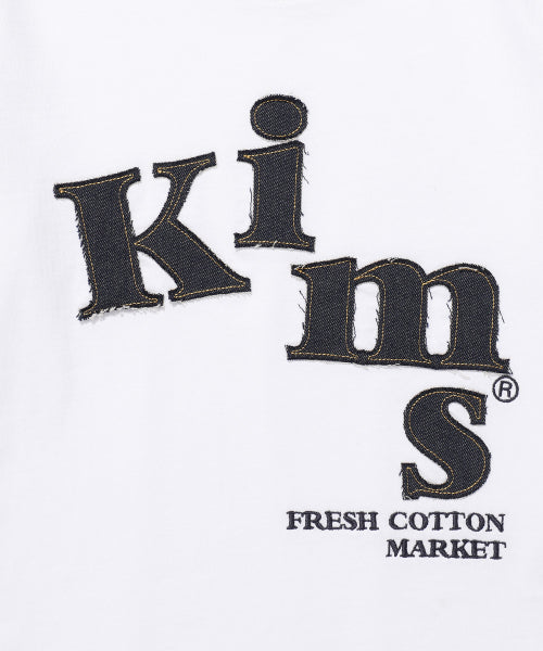 MESSY DENIM APPLIQUE TEE WHITE