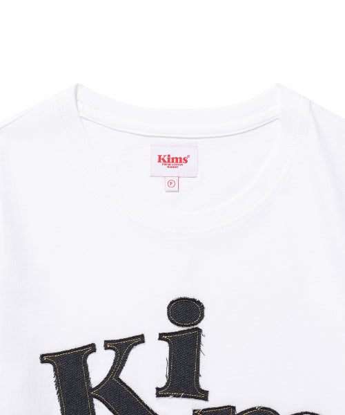 MESSY DENIM APPLIQUE TEE WHITE