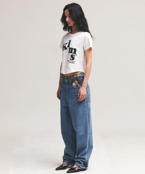 MESSY DENIM APPLIQUE TEE WHITE