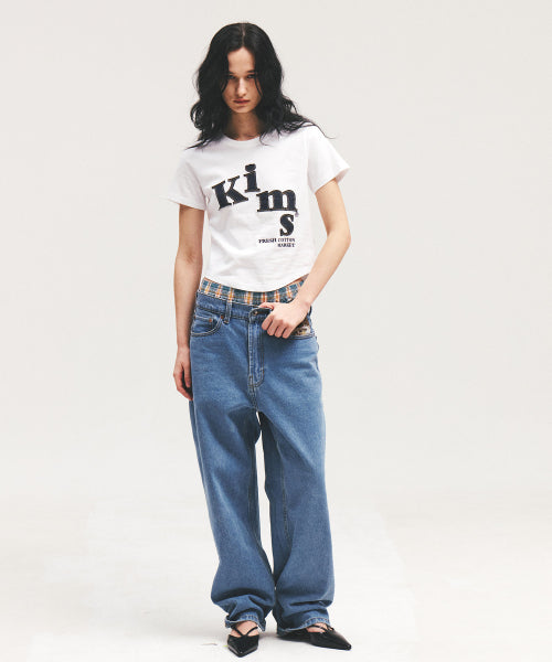 MESSY DENIM APPLIQUE TEE WHITE