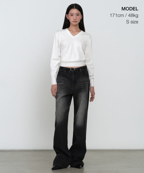 WOMEN'S ESSENTIAL V-NECK KNIT - 9 COLORS IVORY