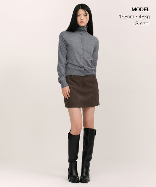 WOMENS ESSENTIAL HIGH NECK CARDIGAN #韓韶禧同款! - 4 COLORS GREY