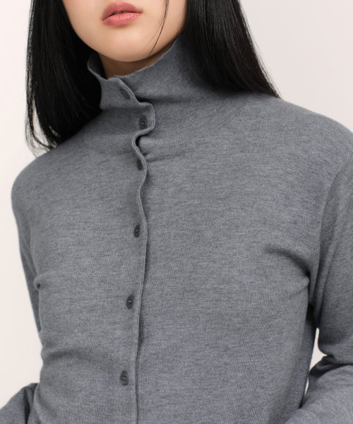 WOMENS ESSENTIAL HIGH NECK CARDIGAN #韓韶禧同款! - 4 COLORS GREY