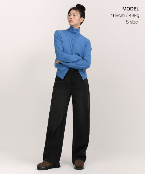 WOMENS ESSENTIAL HIGH NECK CARDIGAN #韓韶禧同款! - 4 COLORS BLUE