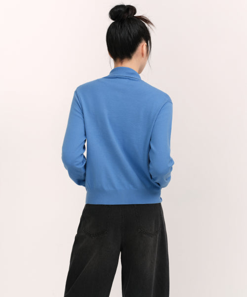 WOMENS ESSENTIAL HIGH NECK CARDIGAN #韓韶禧同款! - 4 COLORS BLUE