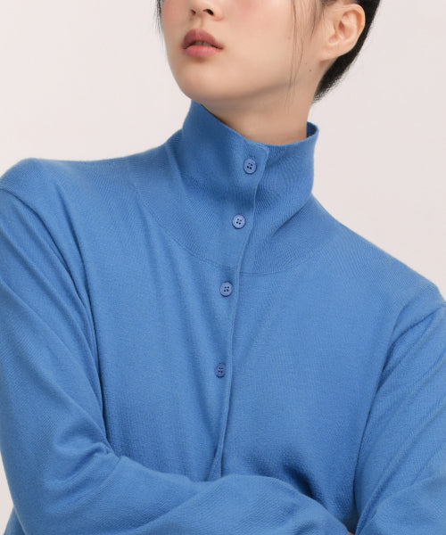 WOMENS ESSENTIAL HIGH NECK CARDIGAN #韓韶禧同款! - 4 COLORS BLUE