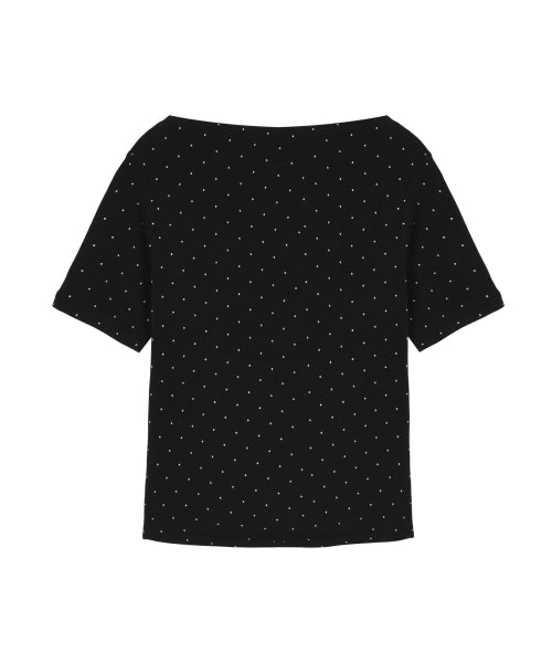 DOT HALF SHIRRING DRAPE BOAT NECK TOP #徐睿知同款! - 4 COLORS BLACK