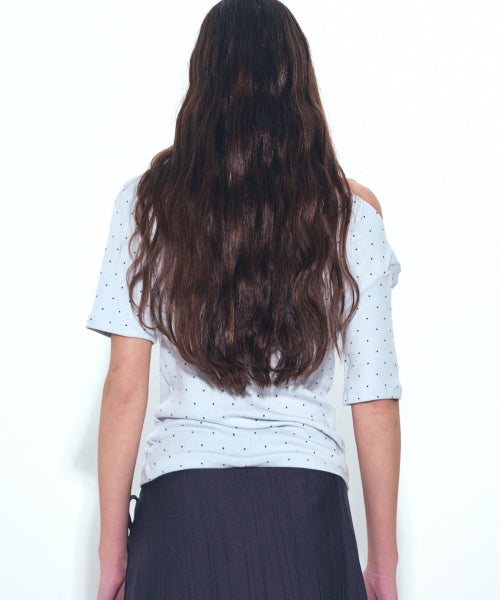 DOT HALF SHIRRING DRAPE BOAT NECK TOP #徐睿知同款! - 4 COLORS AS SHOWN