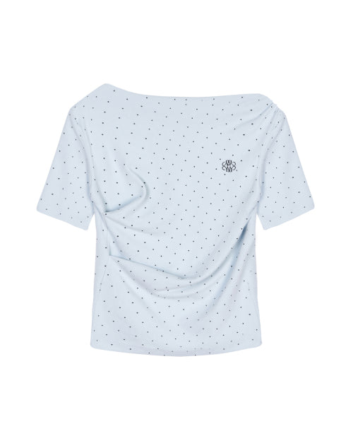 DOT HALF SHIRRING DRAPE BOAT NECK TOP #徐睿知同款! - 4 COLORS AS SHOWN