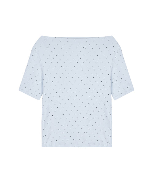 DOT HALF SHIRRING DRAPE BOAT NECK TOP #徐睿知同款! - 4 COLORS AS SHOWN