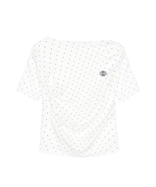 DOT HALF SHIRRING DRAPE BOAT NECK TOP #徐睿知同款! - 4 COLORS IVORY