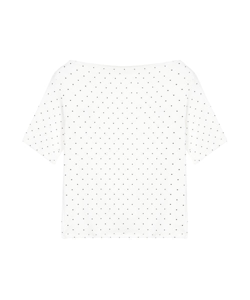 DOT HALF SHIRRING DRAPE BOAT NECK TOP #徐睿知同款! - 4 COLORS IVORY