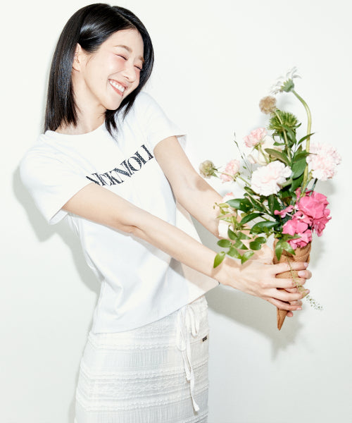 NICOLE DOT LETTERING SLIM TOP #徐睿知同款! WHITE