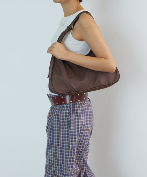 NYLON TWO HANDLE BAGUATTE BAG CREAM - 2 COLORS BROWN