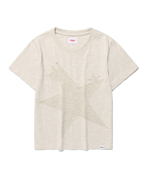 THREE SINGLE STAR TEE - 2 COLORS OATMEAL