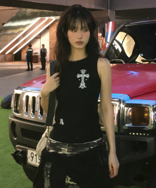 GOTHIC CROSS TOP - 3 COLORS BLACK