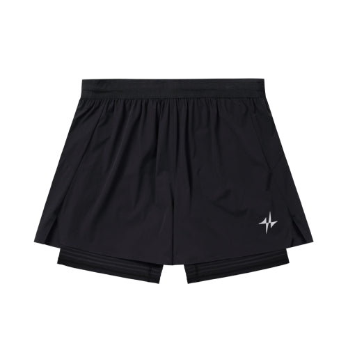 SPORTS RACING 2IN1 RUNNING SHORTS - 2 COLORS BLACK