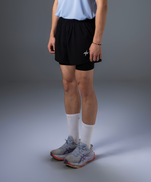 SPORTS RACING 2IN1 RUNNING SHORTS - 2 COLORS BLACK