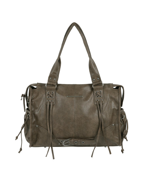 FANCY CLUB BELTED WASHED LEATHER BAG - 5 COLORS BROWN