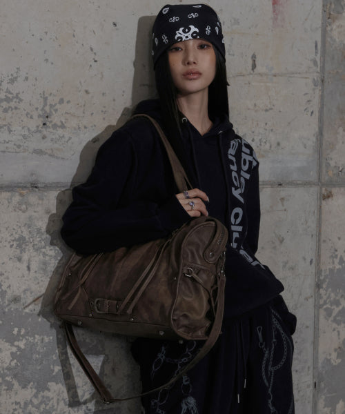 FANCY CLUB BELTED WASHED LEATHER BAG - 5 COLORS BROWN