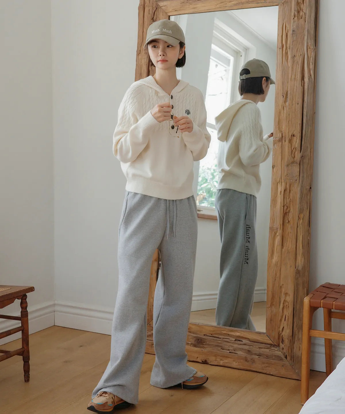 CABLE HALF OPEN HOOD KNIT - 4 COL