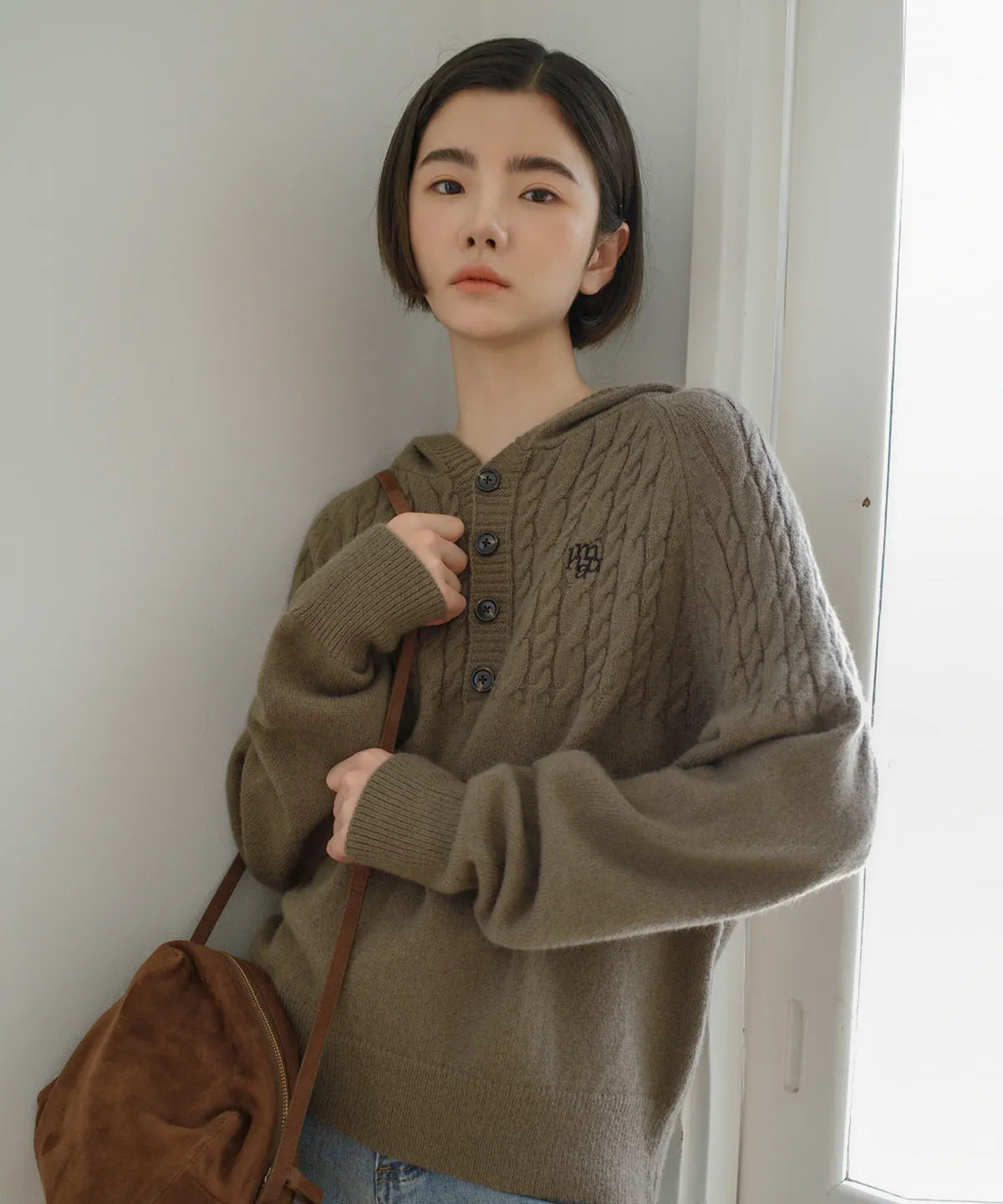 CABLE HALF OPEN HOOD KNIT - 4 COL