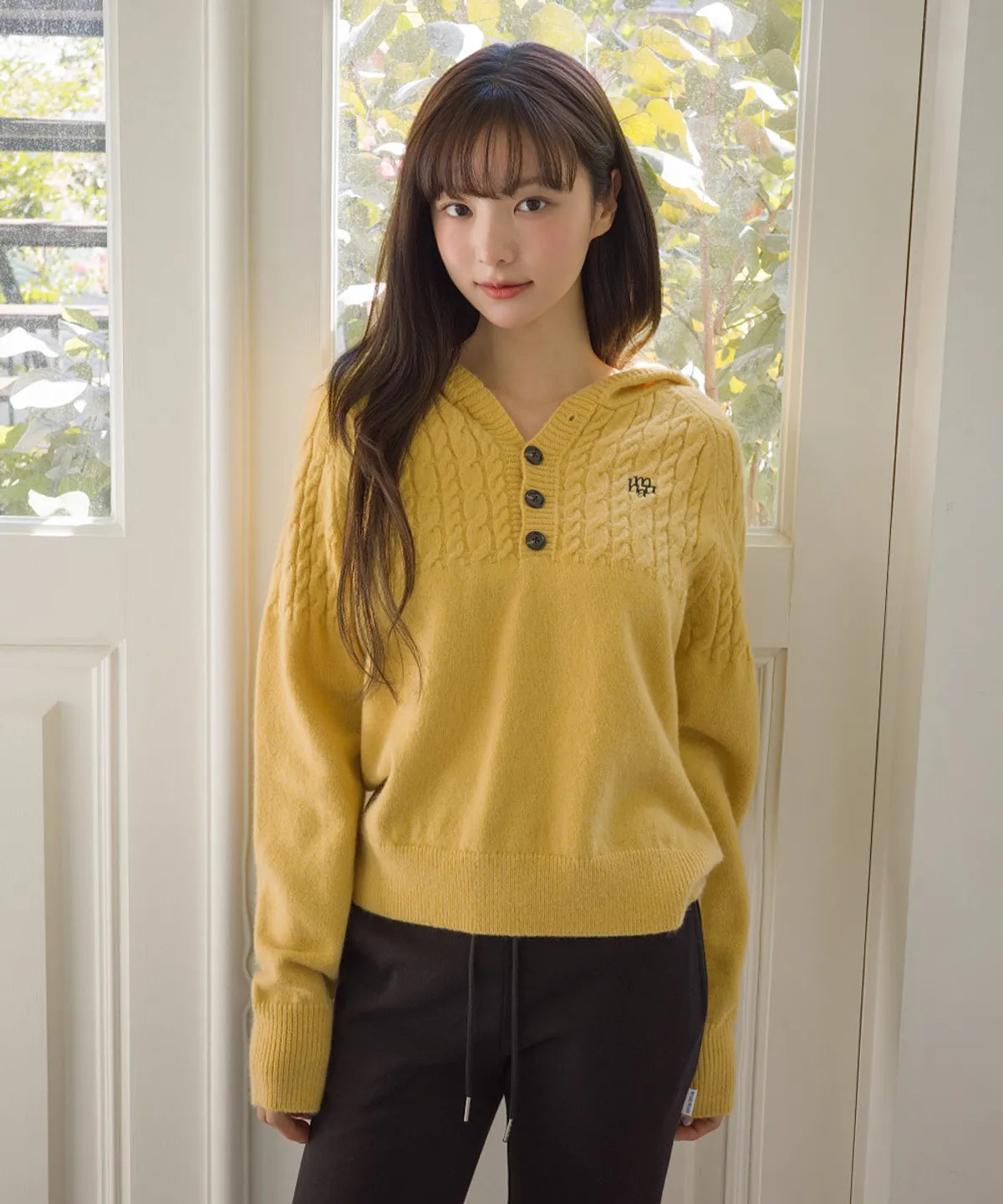 CABLE HALF OPEN HOOD KNIT - 4 COL