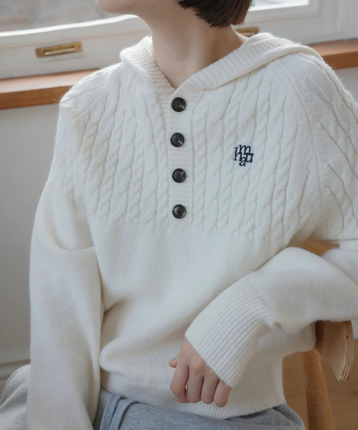 CABLE HALF OPEN HOOD KNIT - 4 COL