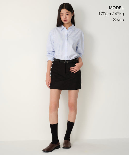 WOMENS SYNTHETIC SUEDE MINI SKIRT #韓韶禧同款! - 2 COLORS BLACK