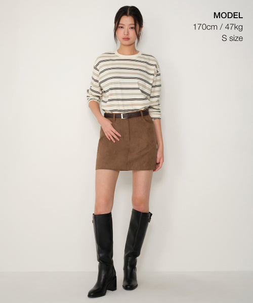 WOMENS SYNTHETIC SUEDE MINI SKIRT #韓韶禧同款! - 2 COLORS BROWN