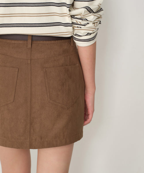 WOMENS SYNTHETIC SUEDE MINI SKIRT #韓韶禧同款! - 2 COLORS BROWN