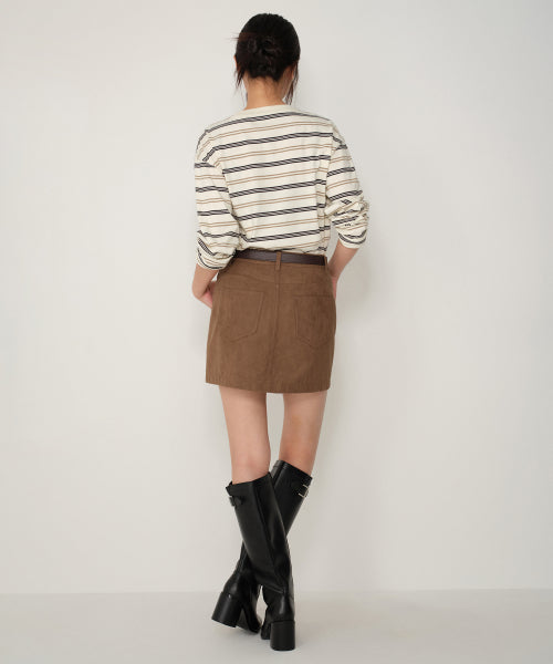 WOMENS SYNTHETIC SUEDE MINI SKIRT #韓韶禧同款! - 2 COLORS BROWN