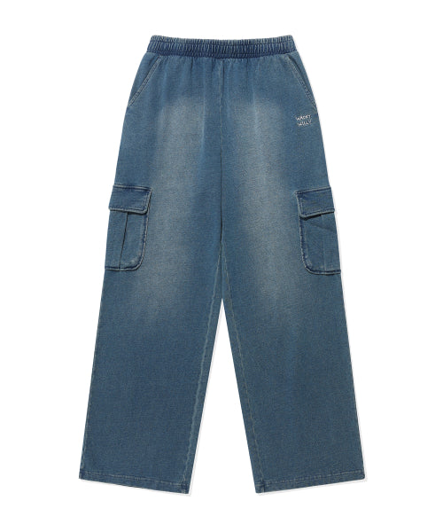 JERSEY DENIM WASHED CARGO PANTS #GISELLE同款! - 3 COLORS BLUE